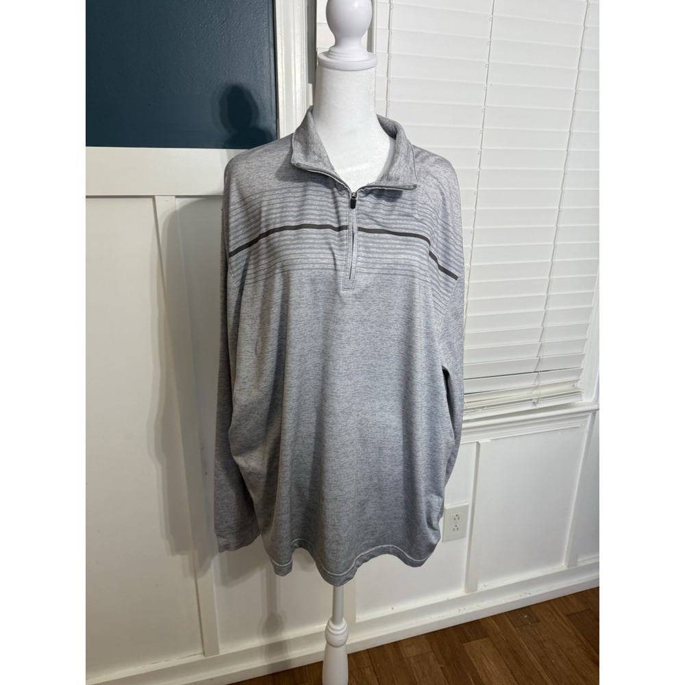PGA TOUR Motionflux 360 Gray Striped Long Sleeve 1/4 Zip Polo Shirt Men's Size L